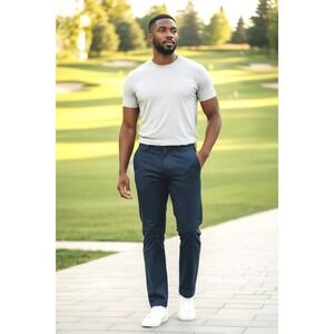 Greg Norman Mens Golf Pants 40x30 Navy Blue Polyester Flat Front Performance